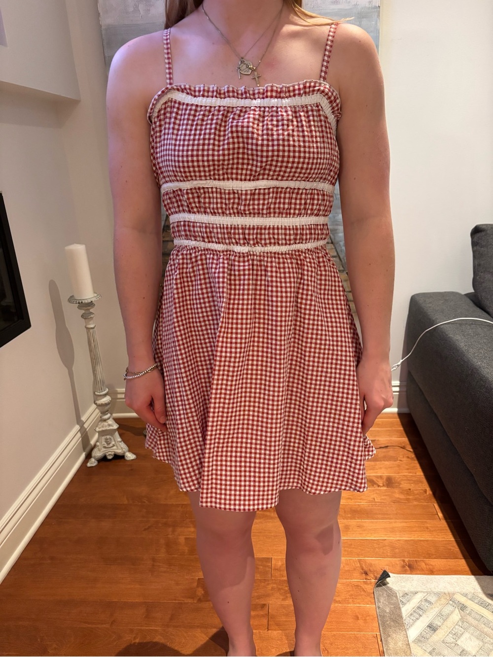 Red Gingham Smocked Sundress with Trim